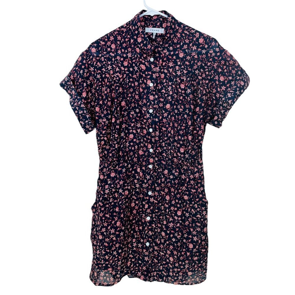 Frame Denim Black Mini Dress with Pink Floral Print